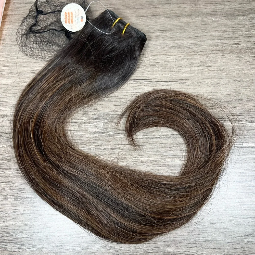 Dark Brown Chestnut Brown Human Hair Butterfly Weft 20 Inch Hair Extensions